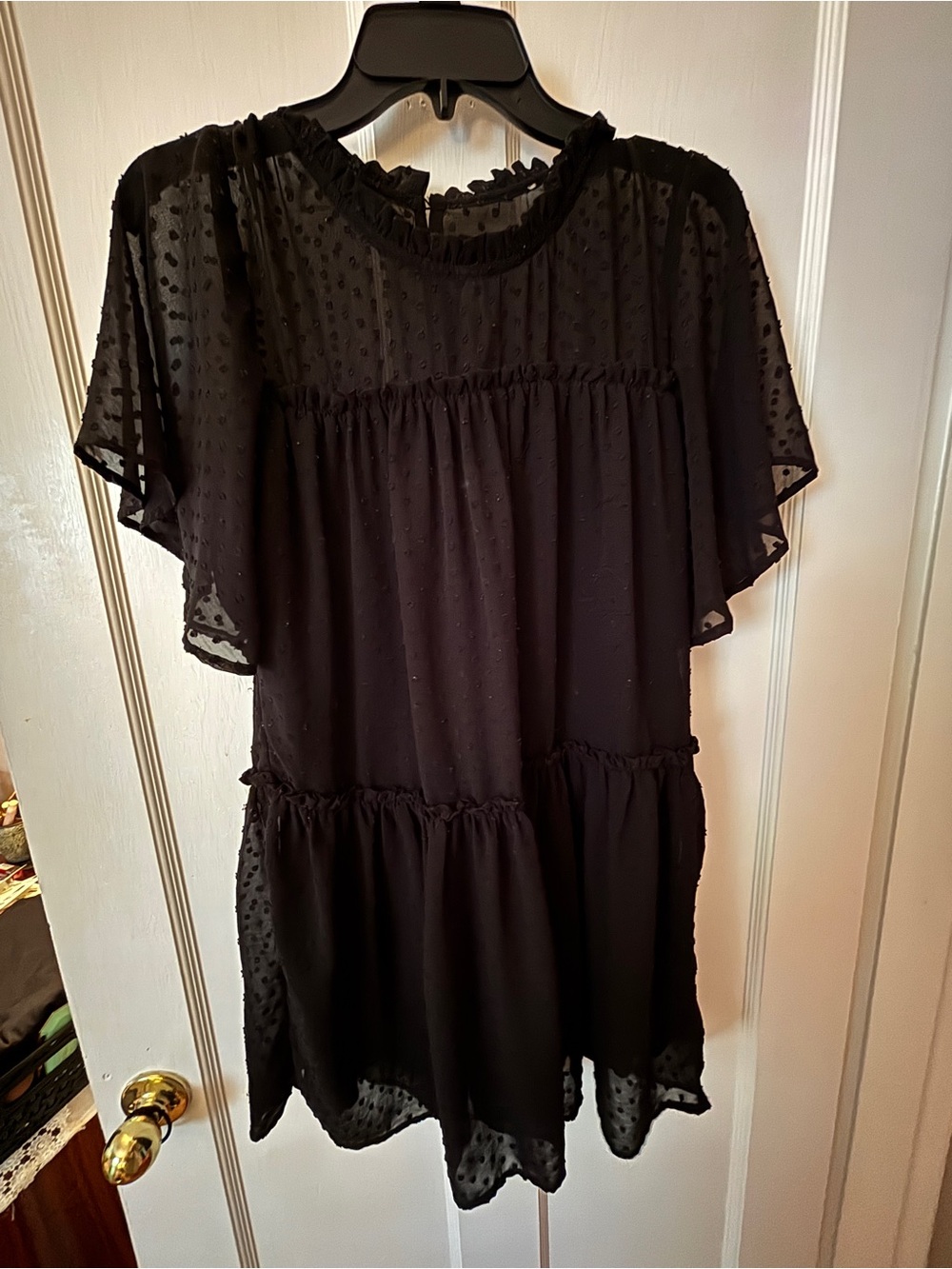 Women's Black Swiss Dot Short Sleeve dress